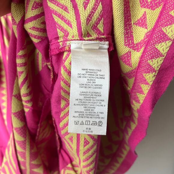 Anthropologie Maeve Dress Pink Yellow Geo Boho Print Tassel Tunic Mini Dress XS‎ - Picture 8 of 9